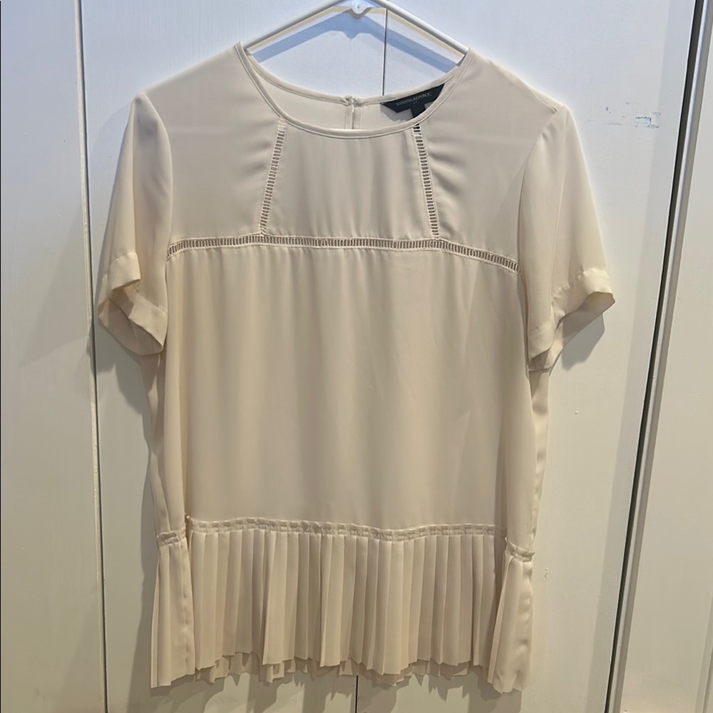 Banana Republic SheerCream Pleated Blouse with embroidered cut out accents